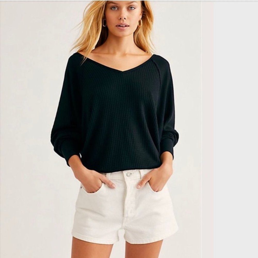 Free People Women's Santa Clara Thermal Top Black NWT Size Medium